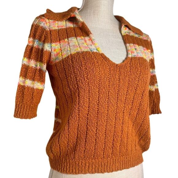 Free People Now & Then Cinnamon Women’s Sz S Collared Short Sleeved 70s Festival - Picture 3 of 16